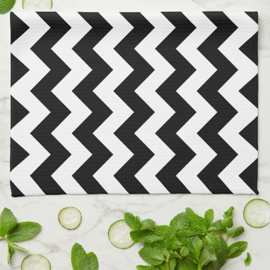 Zwart-wit Zigzag, Chevron Pattern, Jouw naam Theedoek (Gevouwen)