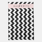 Zwart-wit Zigzag, Chevron Pattern, Jouw naam Theedoek (Verticaal)
