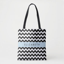 Zwart-wit Zigzag, Chevron Pattern, Jouw naam Tote Bag