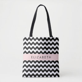 Zwart-wit Zigzag, Chevron Pattern, Jouw naam Tote Bag