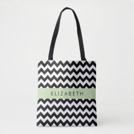 Zwart-wit Zigzag, Chevron Pattern, Jouw naam Tote Bag
