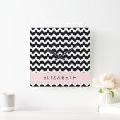 Zwart-wit Zigzag, Chevron Pattern, Jouw naam Vierkante Klok (Huis)