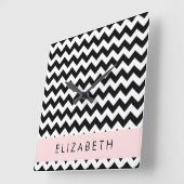 Zwart-wit Zigzag, Chevron Pattern, Jouw naam Vierkante Klok (Hoek)