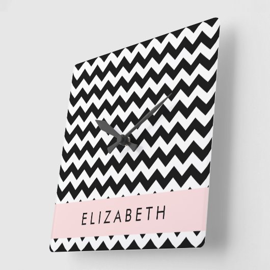 Zwart-wit Zigzag, Chevron Pattern, Jouw naam Vierkante Klok (Hoek)