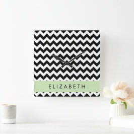 Zwart-wit Zigzag, Chevron Pattern, Jouw naam Vierkante Klok