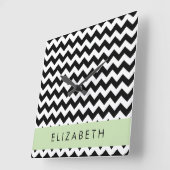 Zwart-wit Zigzag, Chevron Pattern, Jouw naam Vierkante Klok (Hoek)