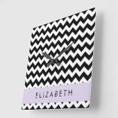 Zwart-wit Zigzag, Chevron Pattern, Jouw naam Vierkante Klok (Hoek)