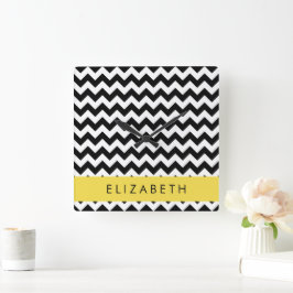 Zwart-wit Zigzag, Chevron Pattern, Jouw naam Vierkante Klok