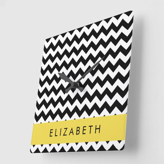 Zwart-wit Zigzag, Chevron Pattern, Jouw naam Vierkante Klok (Hoek)