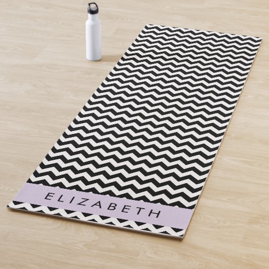 Zwart-wit Zigzag, Chevron Pattern, Jouw naam Yogamat (In situ)
