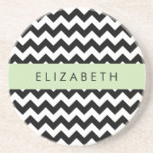 Zwart-wit Zigzag, Chevron Pattern, Jouw naam Zandsteen Onderzetter (Voorkant)