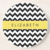 Zwart-wit Zigzag, Chevron Pattern, Jouw naam Zandsteen Onderzetter (Voorkant)