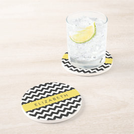 Zwart-wit Zigzag, Chevron Pattern, Jouw naam Zandsteen Onderzetter
