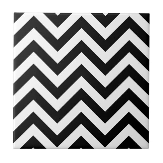 Zwart-wit Zigzag Chevron Pattern Tegeltje (Voorkant)