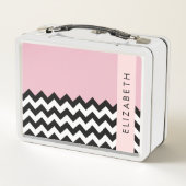 Zwart-wit Zigzag, Chevron, Roze, Jouw naam (Achterkant)