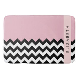Zwart-wit Zigzag, Chevron, Roze, Jouw naam Badmat