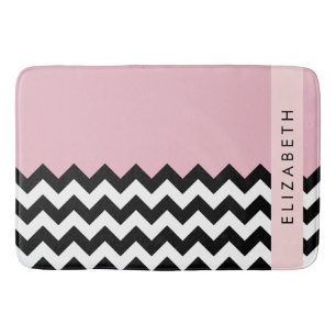 Zwart-wit Zigzag, Chevron, Roze, Jouw naam Badmat