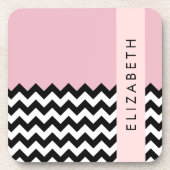 Zwart-wit Zigzag, Chevron, Roze, Jouw naam Bier Onderzetter (Voorkant)