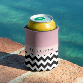 Zwart-wit Zigzag, Chevron, Roze, Jouw naam Blikjeskoeler