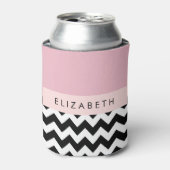Zwart-wit Zigzag, Chevron, Roze, Jouw naam Blikjeskoeler (Blikje Voorkant)