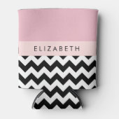 Zwart-wit Zigzag, Chevron, Roze, Jouw naam Blikjeskoeler (Voorkant)