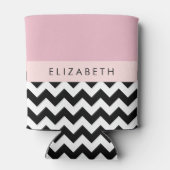 Zwart-wit Zigzag, Chevron, Roze, Jouw naam Blikjeskoeler (Achterkant)