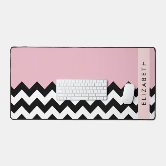 Zwart-wit Zigzag, Chevron, Roze, Jouw naam Bureaumat (Keyboard & Muis)