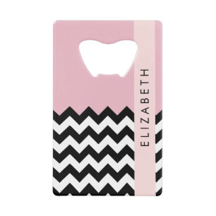 Zwart-wit Zigzag, Chevron, Roze, Jouw naam Creditkaart Flessenopener