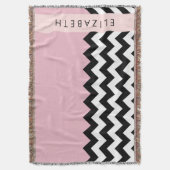 Zwart-wit Zigzag, Chevron, Roze, Jouw naam Deken (Voorkant Verticaal)