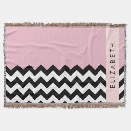 Zwart-wit Zigzag, Chevron, Roze, Jouw naam Deken