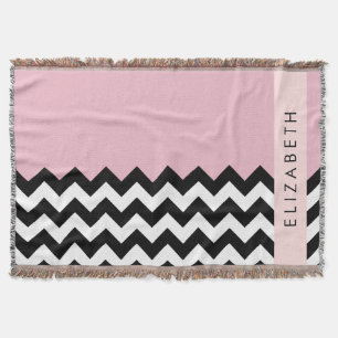 Zwart-wit Zigzag, Chevron, Roze, Jouw naam Deken