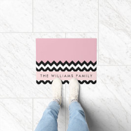 Zwart-wit Zigzag, Chevron, Roze, Jouw naam Deurmat