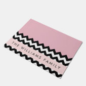 Zwart-wit Zigzag, Chevron, Roze, Jouw naam Deurmat (Schuin)
