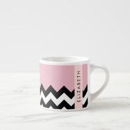 Zwart-wit Zigzag, Chevron, Roze, Jouw naam Espresso Kop