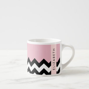Zwart-wit Zigzag, Chevron, Roze, Jouw naam Espresso Kop
