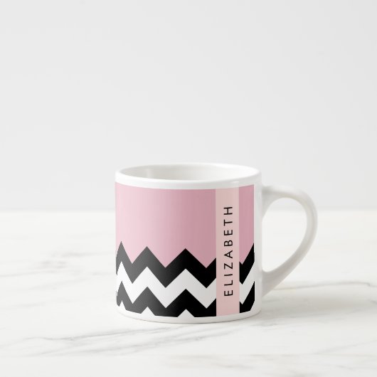Zwart-wit Zigzag, Chevron, Roze, Jouw naam Espresso Kop (Rechts)