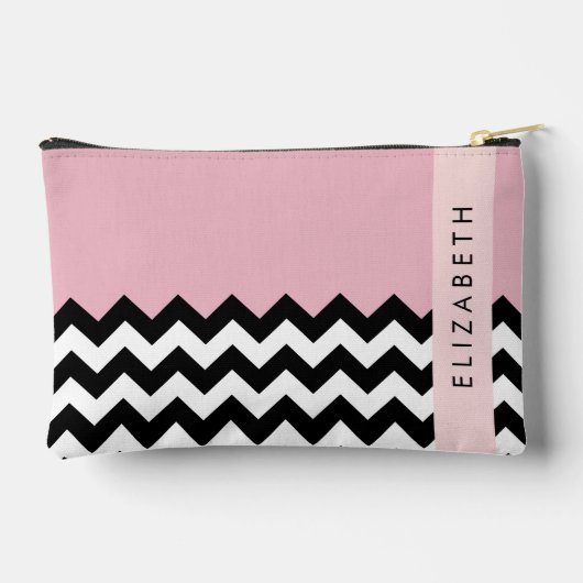 Zwart-wit Zigzag, Chevron, Roze, Jouw naam Etui (Achterkant)