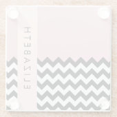 Zwart-wit Zigzag, Chevron, Roze, Jouw naam Glazen Onderzetter (Achterkant)