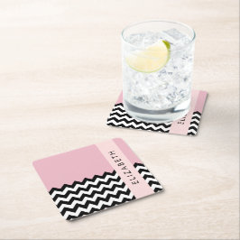 Zwart-wit Zigzag, Chevron, Roze, Jouw naam Kartonnen Onderzetters