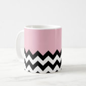 Zwart-wit Zigzag, Chevron, Roze, Jouw naam Koffiemok (Voorkant links)