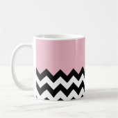 Zwart-wit Zigzag, Chevron, Roze, Jouw naam Koffiemok (Links)