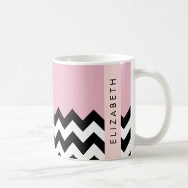 Zwart-wit Zigzag, Chevron, Roze, Jouw naam Koffiemok