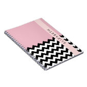 Zwart-wit Zigzag, Chevron, Roze, Jouw naam Notitieboek (Rechterzijde)