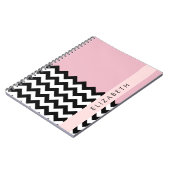 Zwart-wit Zigzag, Chevron, Roze, Jouw naam Notitieboek (Linkerzijde)