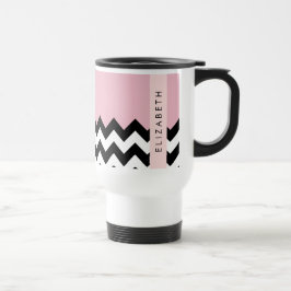 Zwart-wit Zigzag, Chevron, Roze, Jouw naam Reisbeker