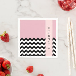 Zwart-wit Zigzag, Chevron, Roze, Jouw naam Servet