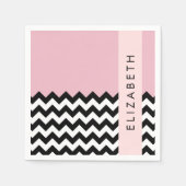 Zwart-wit Zigzag, Chevron, Roze, Jouw naam Servet (Voorkant)