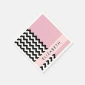 Zwart-wit Zigzag, Chevron, Roze, Jouw naam Servet (Hoek)