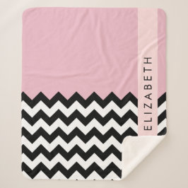 Zwart-wit Zigzag, Chevron, Roze, Jouw naam Sherpa Deken