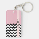 Zwart-wit Zigzag, Chevron, Roze, Jouw naam Sleutelhanger (achterkant)